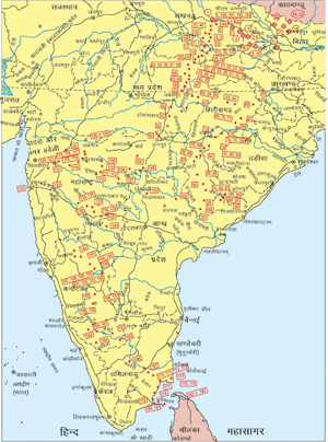  Places visited by Lord Ram during Exile marked as red spots 